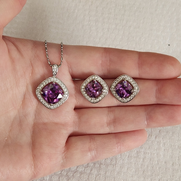 Silver And Purple Crystal Jewelry Set - New - Picture 2 of 3
